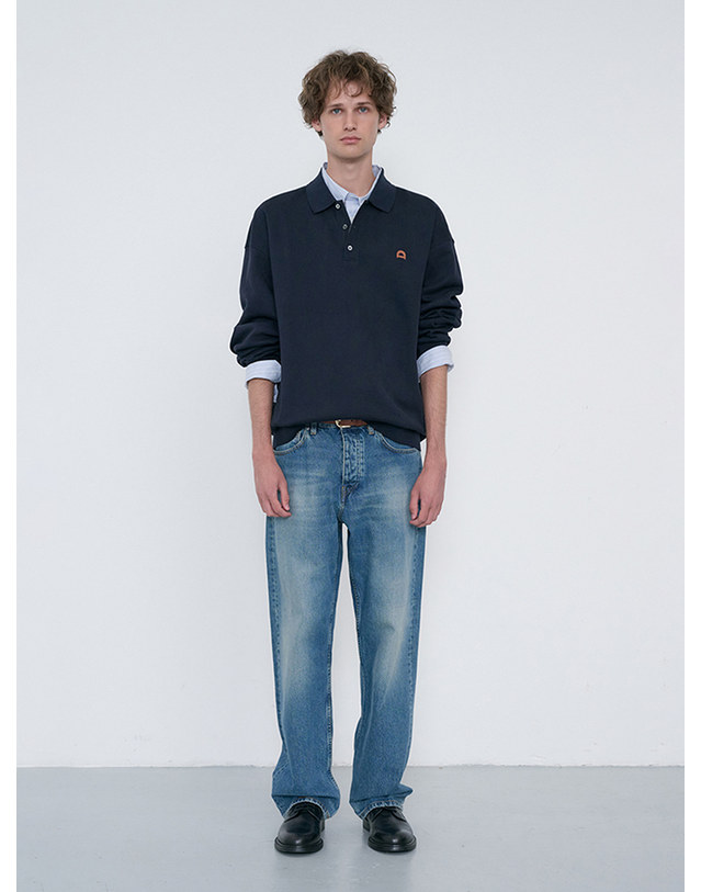 던스트 [L, XL 10/27 예약배송] UNISEX LEATHER LOGO COLLARED T-SHIRT FRENCH NAVY_M_UDTS6C110N2 네이비 착용컷