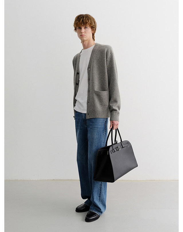 던스트 UNISEX BOYFRIEND KNIT CARDIGAN MELANGE GREY_M_UDSW5C103G2 그레이 착용컷