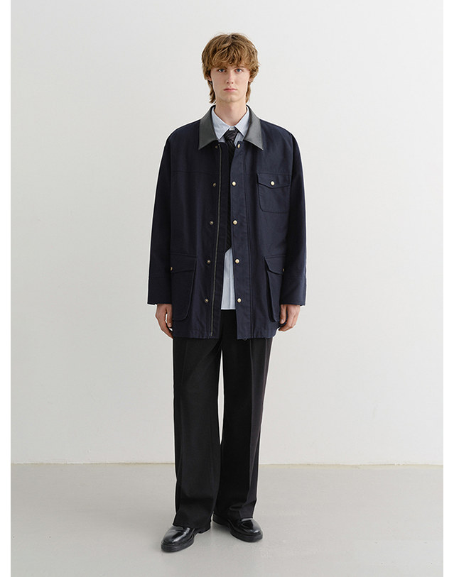 던스트 UNISEX VINTAGE HALF WORK JACKET DARK NAVY_M_UDJU5C110N3 네이비 착용컷