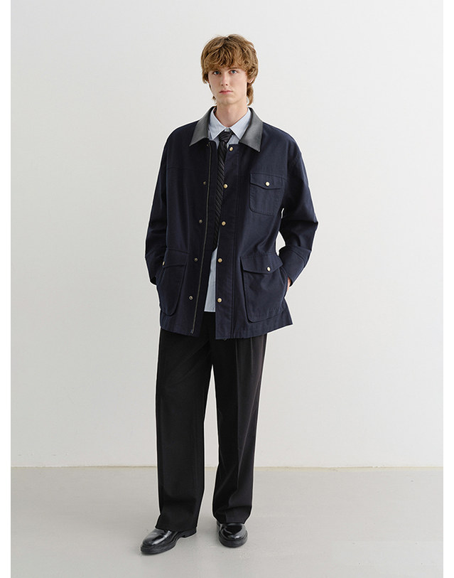 던스트 UNISEX VINTAGE HALF WORK JACKET DARK NAVY_M_UDJU5C110N3 네이비 착용컷