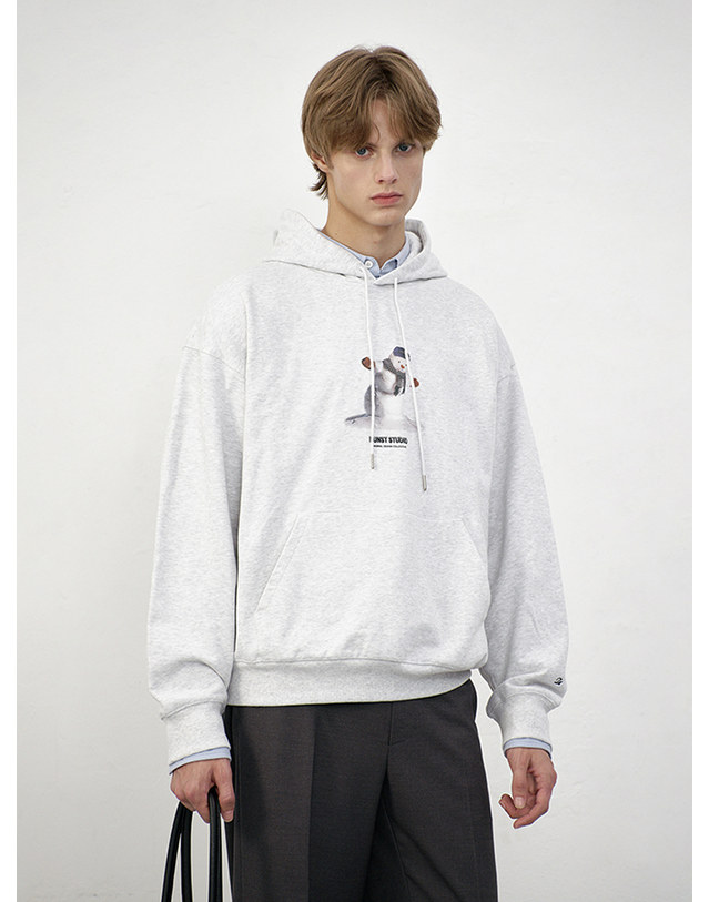 던스트 UNISEX HOLIDAY SNOWMAN HOODIE LIGHT MELANGE GREY_M_UDTS5C109G1 그레이 착용컷