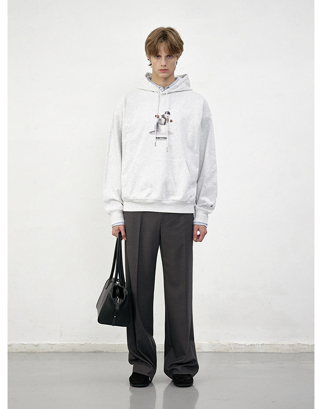 던스트 UNISEX HOLIDAY SNOWMAN HOODIE LIGHT MELANGE GREY_M_UDTS5C109G1 그레이 착용컷