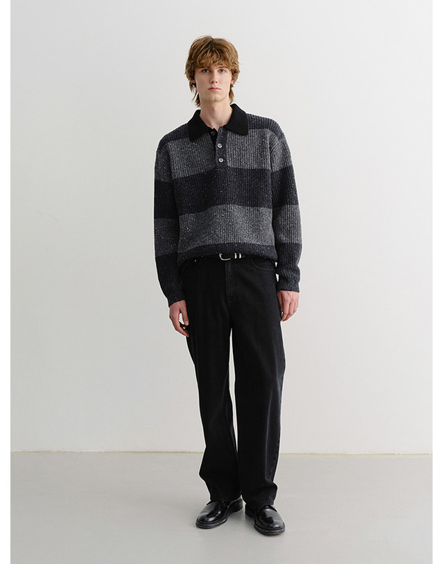 던스트 UNISEX CHUNKY RUGBY SWEATER GREY CHARCOAL GREY_M_UDSW5C114G2 그레이 착용컷
