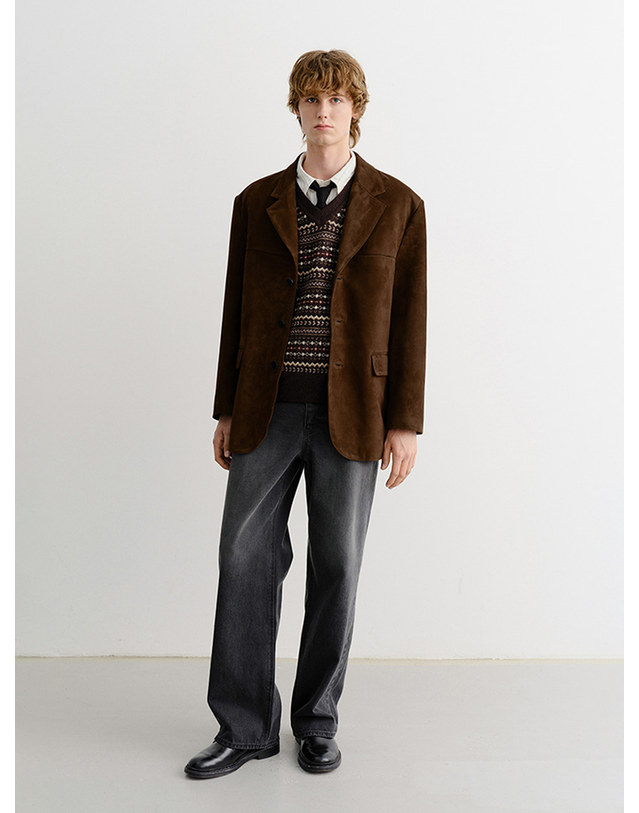 던스트 UNISEX SUEDE TAILORED HALF JACKET CAMEL_M_UDJA5C103CM 카멜 착용컷