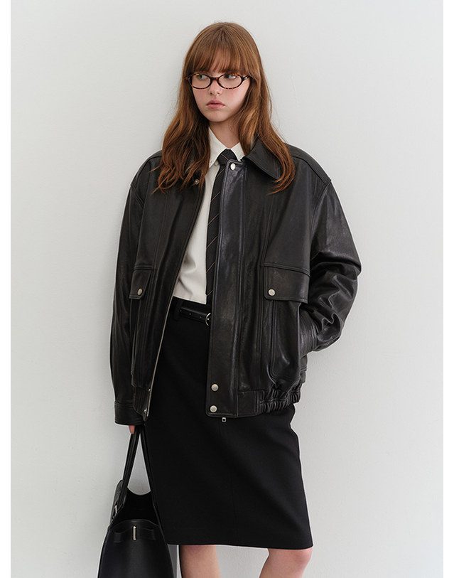 던스트 H-LINE WOOL MIDI SKIRT BLACK_UDSK5C203BK 블랙 착용컷