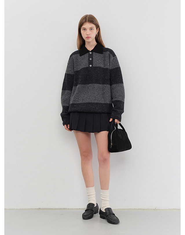 던스트 UNISEX CHUNKY RUGBY SWEATER GREY CHARCOAL GREY_UDSW5C114G2 그레이 착용컷