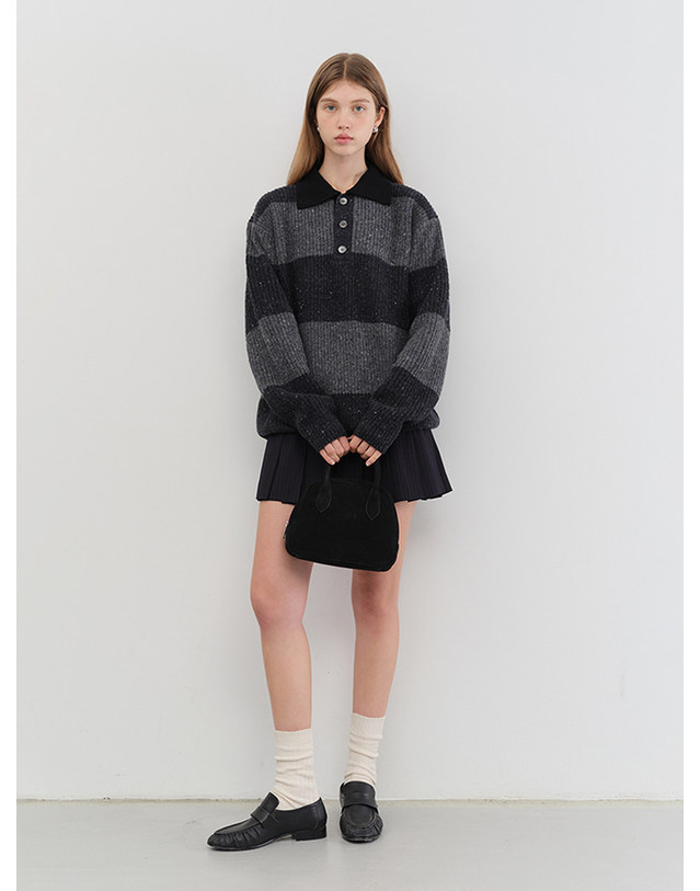 던스트 UNISEX CHUNKY RUGBY SWEATER GREY CHARCOAL GREY_UDSW5C114G2 그레이 착용컷