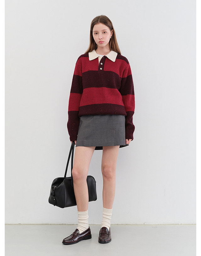 던스트 UNISEX CHUNKY RUGBY SWEATER RED BURGUNDY_UDSW5C114D2 레드 착용컷