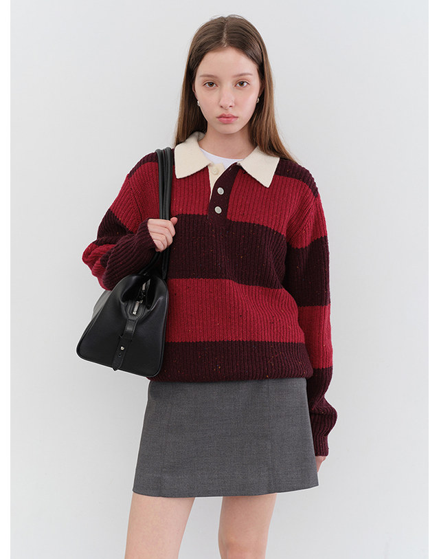 던스트 UNISEX CHUNKY RUGBY SWEATER RED BURGUNDY_UDSW5C114D2 레드 착용컷