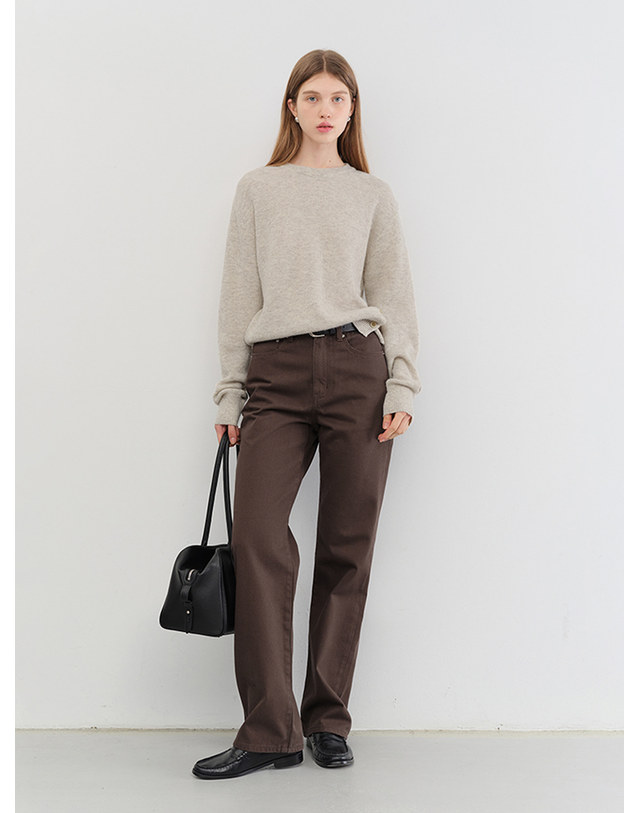 던스트 UNISEX BUTTONED CREWNECK SWEATER MELANGE BEIGE_UDSW5C107I2 베이지 착용컷