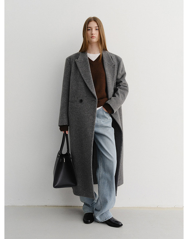 던스트 UNISEX OVERSIZED DOUBLE COAT MELANGE GREY_UDCO5D127G2 그레이 착용컷