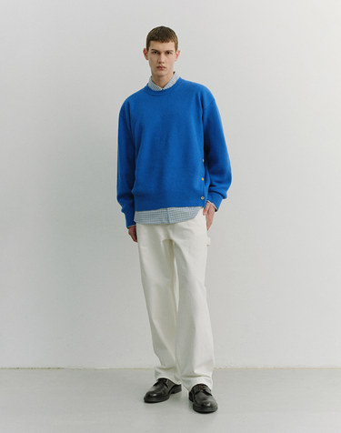 UNISEX BUTTONED CREWNECK SWEATER BLUE_M_UDSW6A107B2