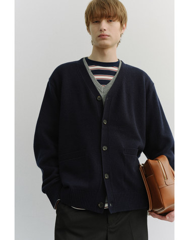 UNISEX BOYFRIEND KNIT CARDIGAN DARK NAVY_M_UDSW6A102N3