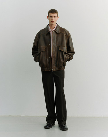 UNISEX OVERSIZED VINTAGE LEATHER BLOUSON BRUSHED BROWN_M_UDJU6A103W2