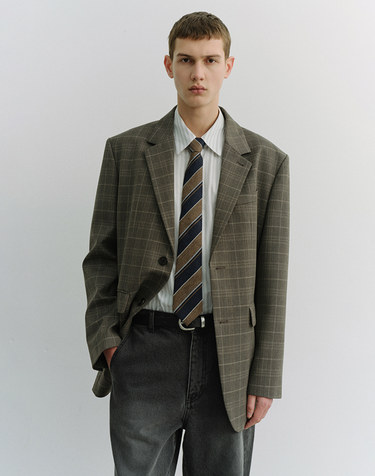UNISEX 2 BUTTON WOOL BLAZER GREY CHECK_M_UDJA6A102G2