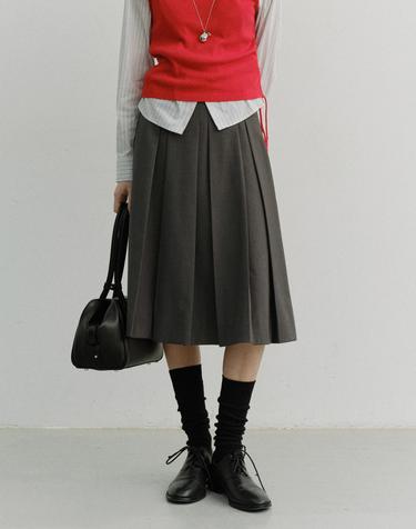 VOLUME PLEATS MIDI SKIRT MID GREY_UDSK6A204G2