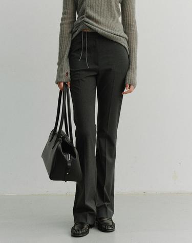SEMI BOOT-CUT SLIM SLACKS CHARCOAL STRIPE_UDPA6A201CG