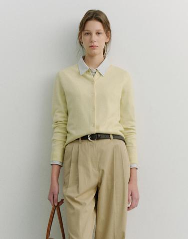 ESSENTIAL CREWNECK KNIT CARDIGAN LEMON_UDSW6A209Y1