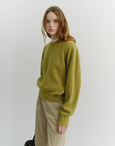 UNISEX BUTTONED CREWNECK SWEATER OLIVE_UDSW6A107K1