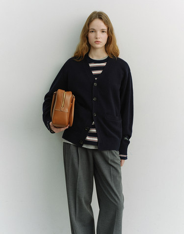 UNISEX BOYFRIEND KNIT CARDIGAN DARK NAVY_UDSW6A102N3