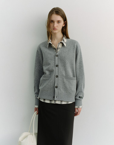 UNISEX BOYFRIEND KNIT CARDIGAN MELANGE GREY_UDSW6A102G2