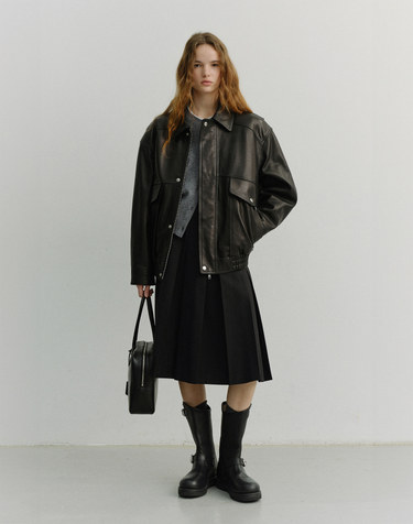 UNISEX OVERSIZED VINTAGE LEATHER BLOUSON BLACK_UDJU6A103BK