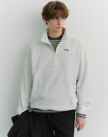 UNISEX RELAXED HALF ZIP-UP SWEATSHIRT LIGHT MELANGE GREY_M_UDTS6A102G1