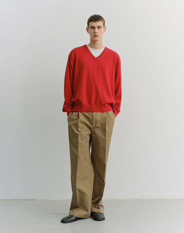 UNISEX SOFT V-NECK SWEATER TOMATO RED_M_UDSW6A108R2