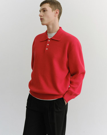 UNISEX CASHMERE COLLARED SWEATER RED_M_UDSW6A104R2