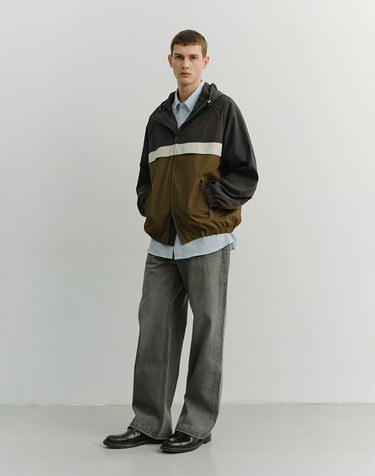 UNISEX BLOCKED WINDBREAKER CHARCOAL GREY_M_UDJU6A110CG