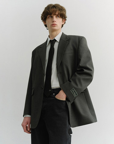 UNISEX OVERSIZED WOOL BLAZER MELANGE GREY_M_UDJA6A107G2