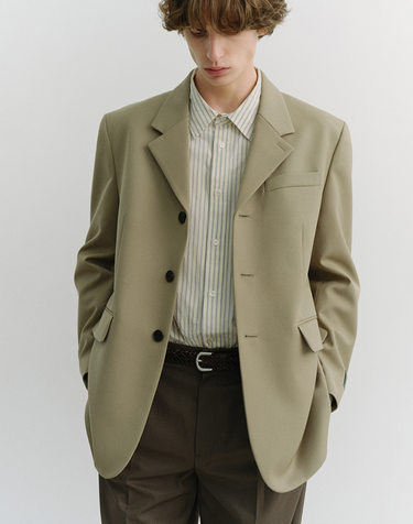 UNISEX 3 BUTTON WOOL BLAZER KHAKI BEIGE_M_UDJA6A103I3