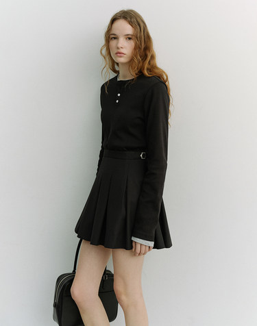 PLEATS MINI SKIRT BLACK_UDSK6A202BK