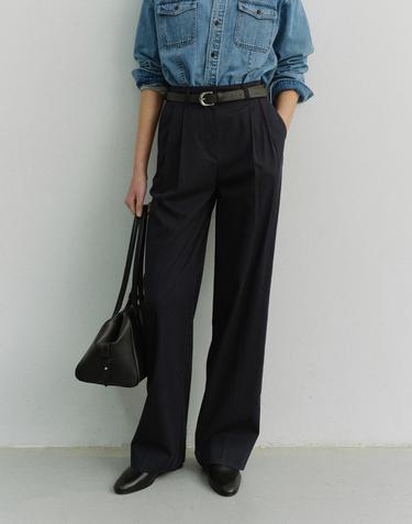 DOUBLE PLEATED CHINO SLACKS NAVY_UDPA6A224N2