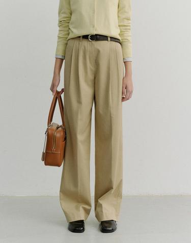 DOUBLE PLEATED CHINO SLACKS BEIGE_UDPA6A224I2