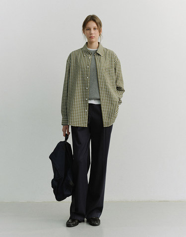 UNISEX OVERSIZED BD CHECKED SHIRT KHAKI GREEN CHECK_UDSH6A115E2