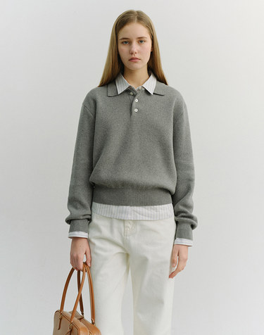 UNISEX CASHMERE COLLARED SWEATER MELANGE GREY_UDSW6A104G2