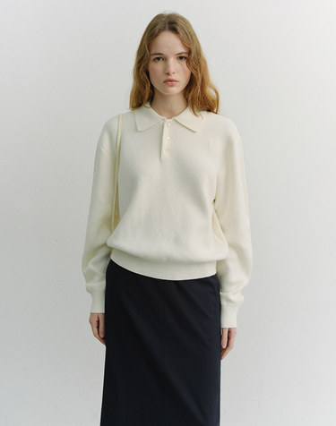 UNISEX CASHMERE COLLARED SWEATER IVORY_UDSW6A104IV