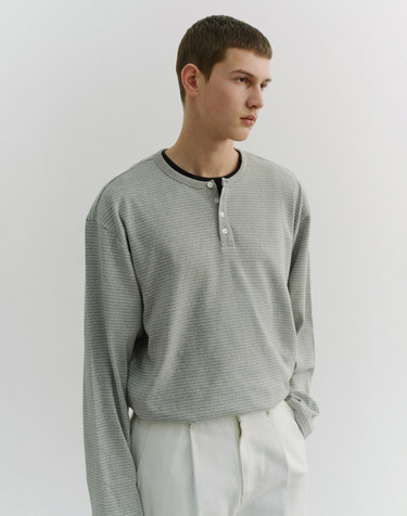 UNISEX HENLEY-NECK T-SHIRT GREY STRIPE_M_UDTS6A109G1
