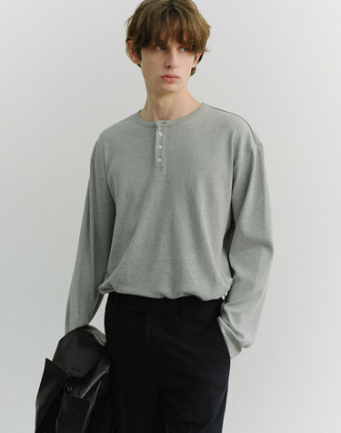 UNISEX HENLEY-NECK T-SHIRT MELANGE GREY_M_UDTS6A109G2