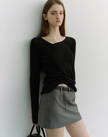2-WAY SHIRRING KNIT TOP BLACK_UDSW6A204BK