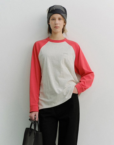 UNISEX RAGLAN T-SHIRT RED OATMEAL MELANGE_UDTS6A116R2