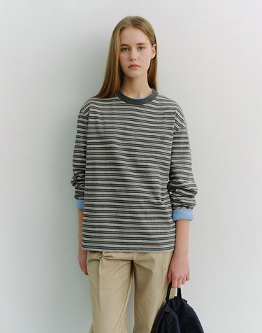 UNISEX STRIPED T-SHIRT GREY STRIPE_UDTS6A106G2