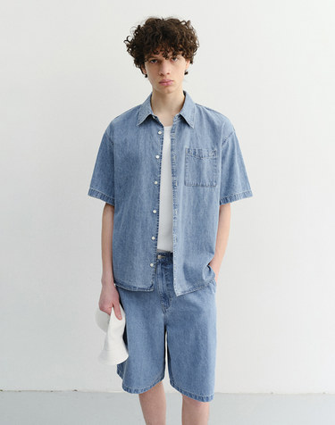 UNISEX LINEN DENIM SHIRT LIGHT BLUE_M_UDSH6B129B1