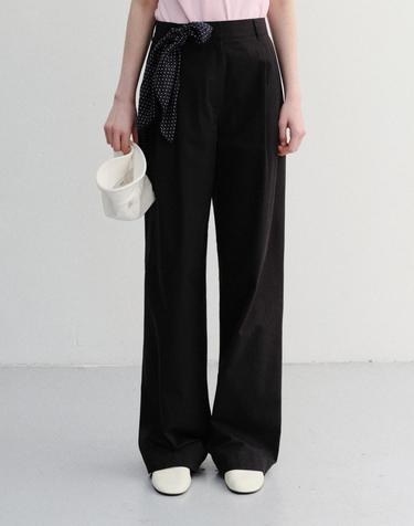 SUMMER DOUBLE PLEATED CHINO SLACKS BLACK_UDPA6B229BK