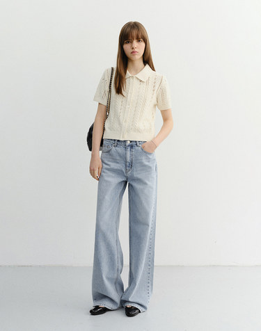 COLLARED HALF SLEEVE CARDIGAN CREAM_UDSW6B223CR