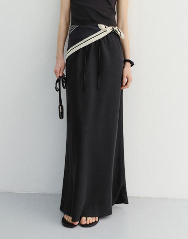 LINEN MAXI SKIRT BLACK_UDSK6B221BK