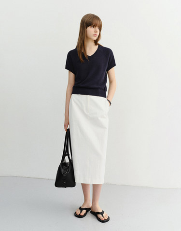 SUMMER LINEN V-NECK KNIT NAVY_UDSW6B233N2