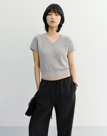SUMMER LINEN V-NECK KNIT MELANGE GREY_UDSW6B233G2