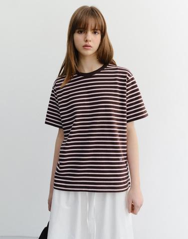 UNISEX STRIPED T-SHIRT BROWN PINK_UDTS6B126W2